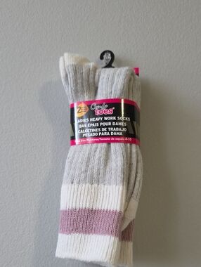 Ladies Heavy Work Socks - Gray, White & Pink Stripe